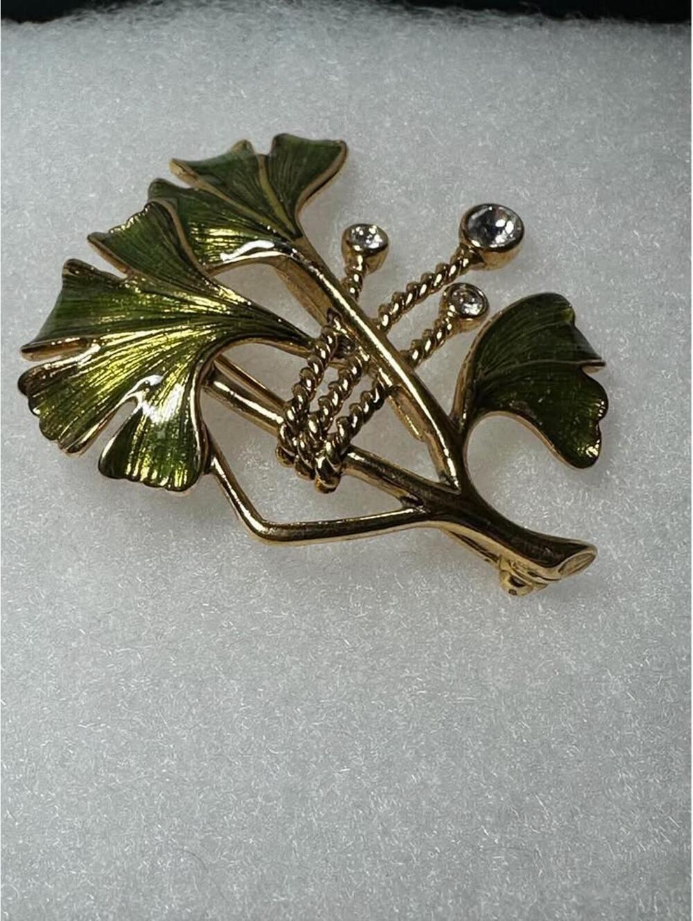Joan Rivers Ginkgo Leaf Enamel and Rhinestone Brooch